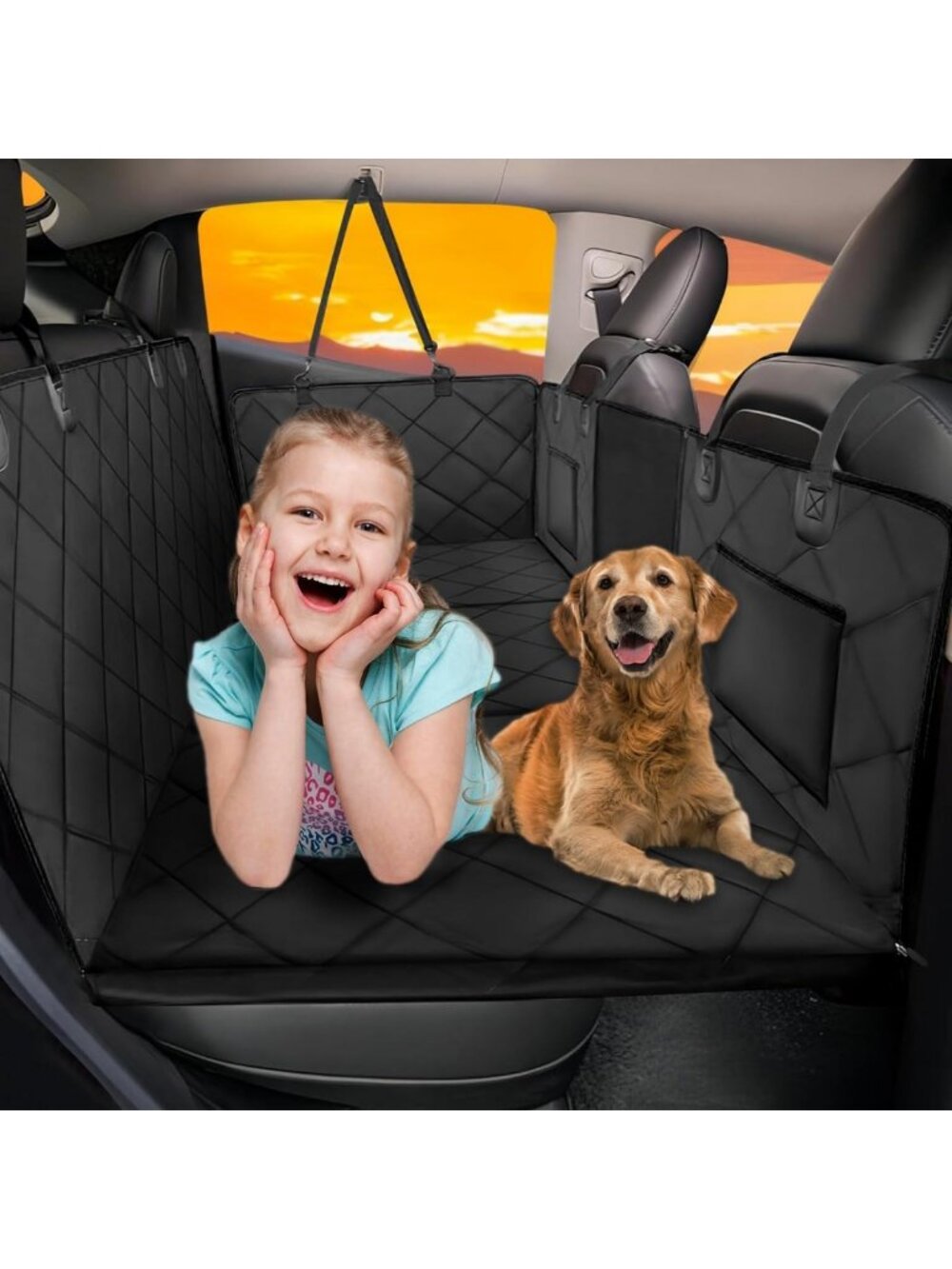 Waterproof Hard Bottom Dog Car Seat Cover & Back Seat Extender for Pets